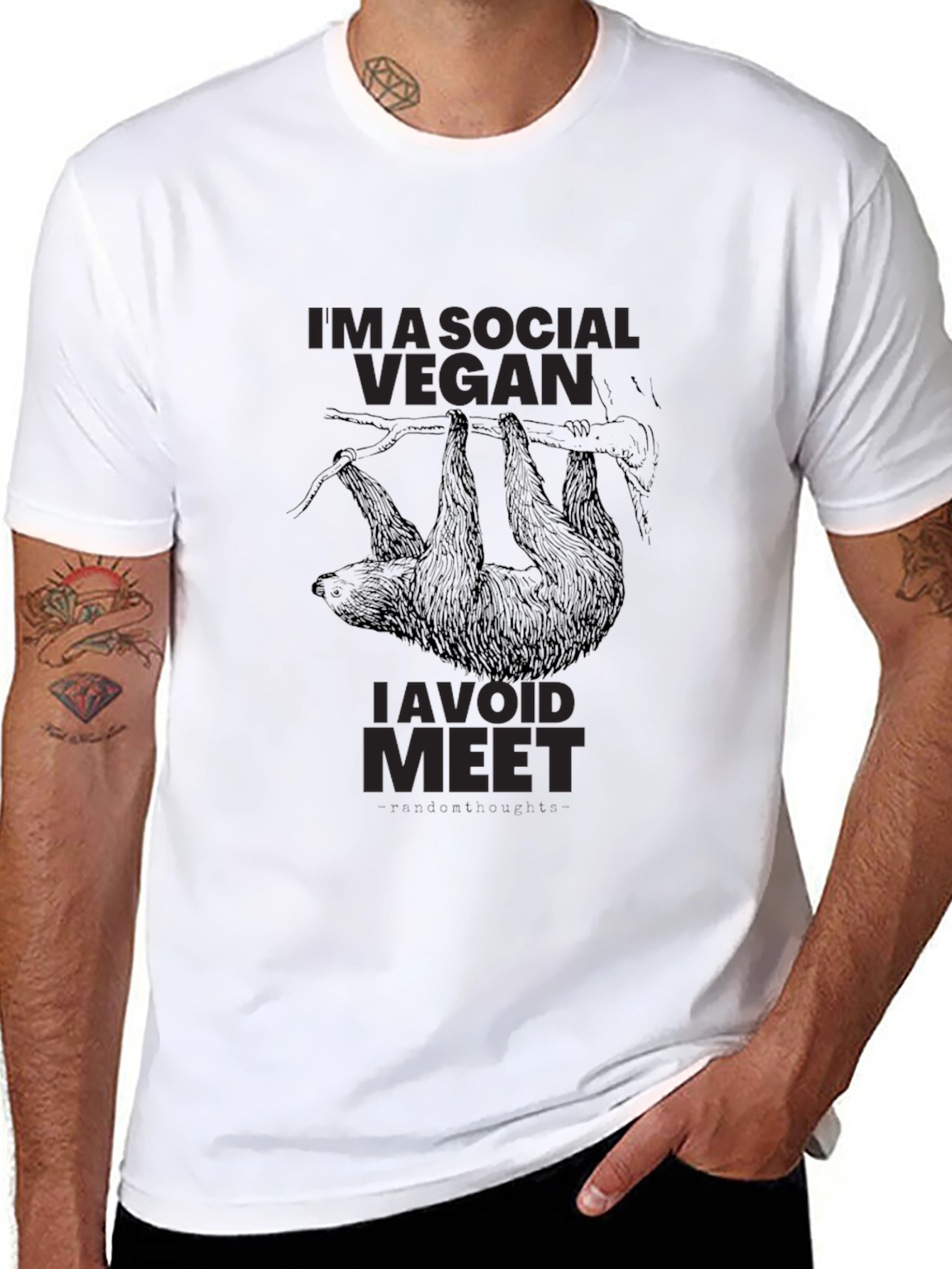 Black Social Vegan Sloth T-Shirt - Avoid Meet! view 8