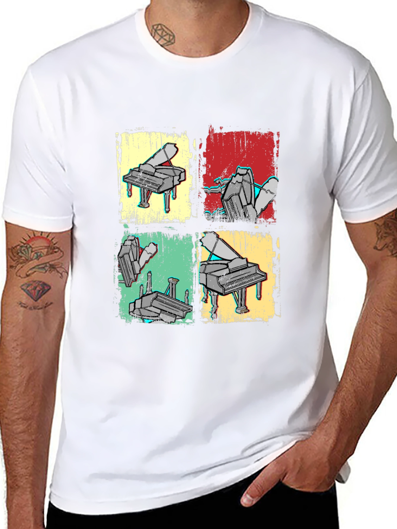 Black Retro Piano Art T-Shirt - Musical Graphic Tee view 8