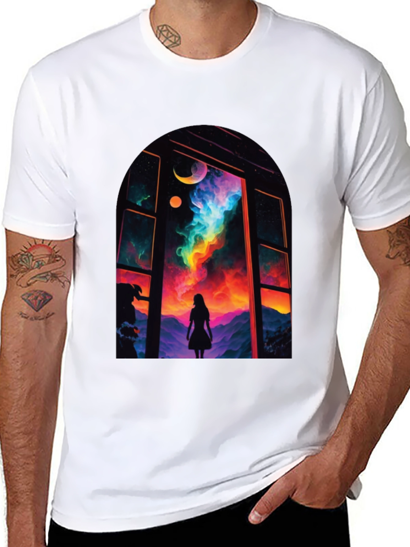 Black Cosmic Window Graphic Tee - Black Cotton Blend view 8