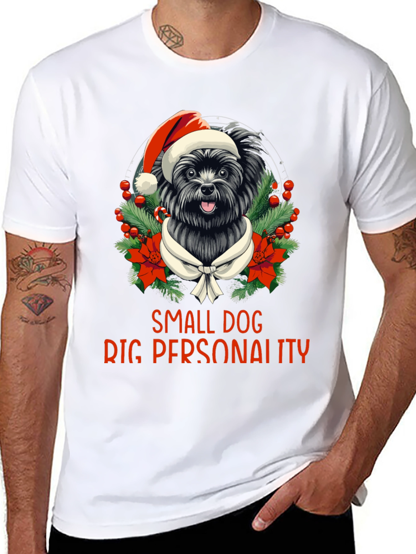 Black Small Dog Big Personality Christmas T-Shirt view 8