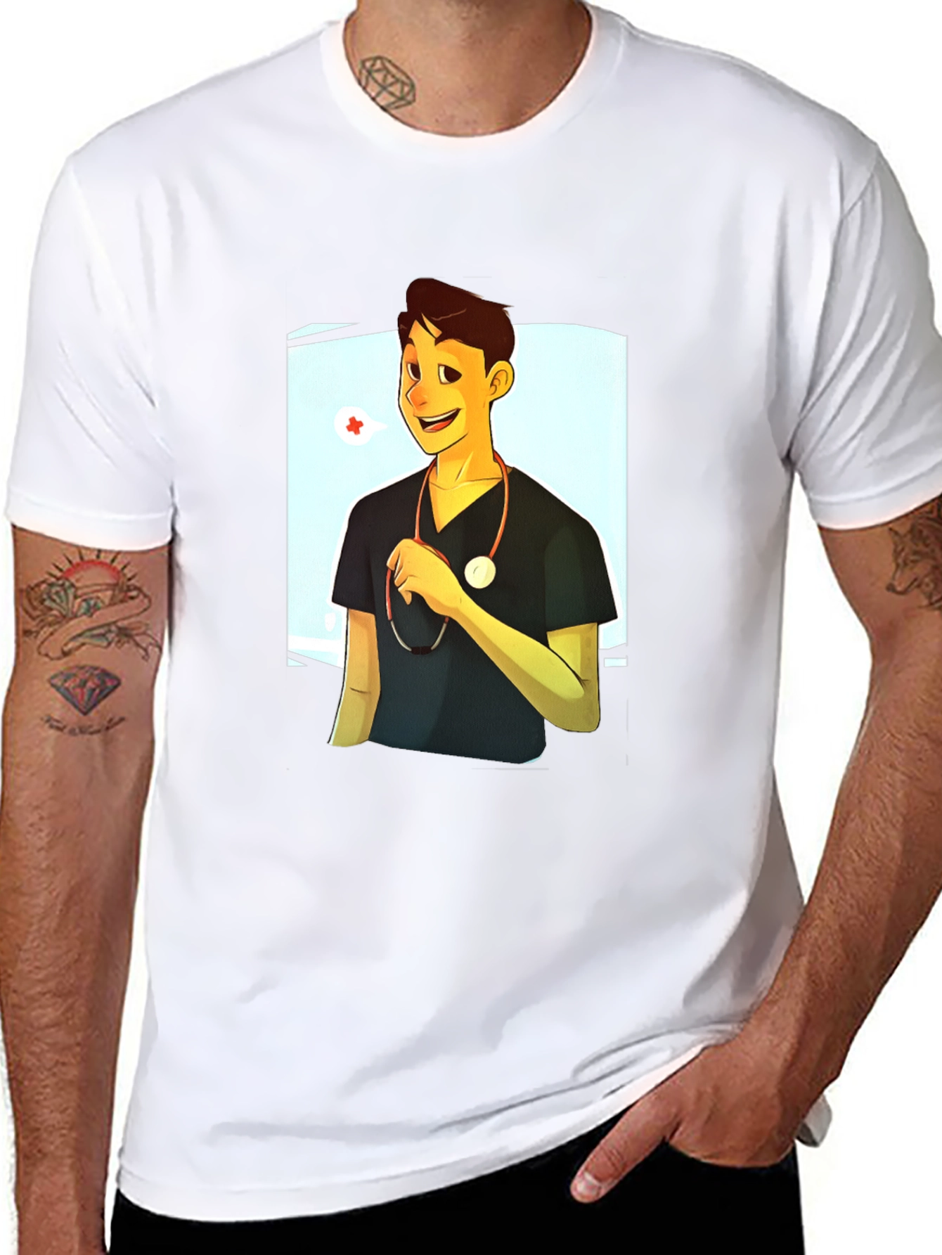 Black Cartoon Doctor Graphic Black T-Shirt view 8