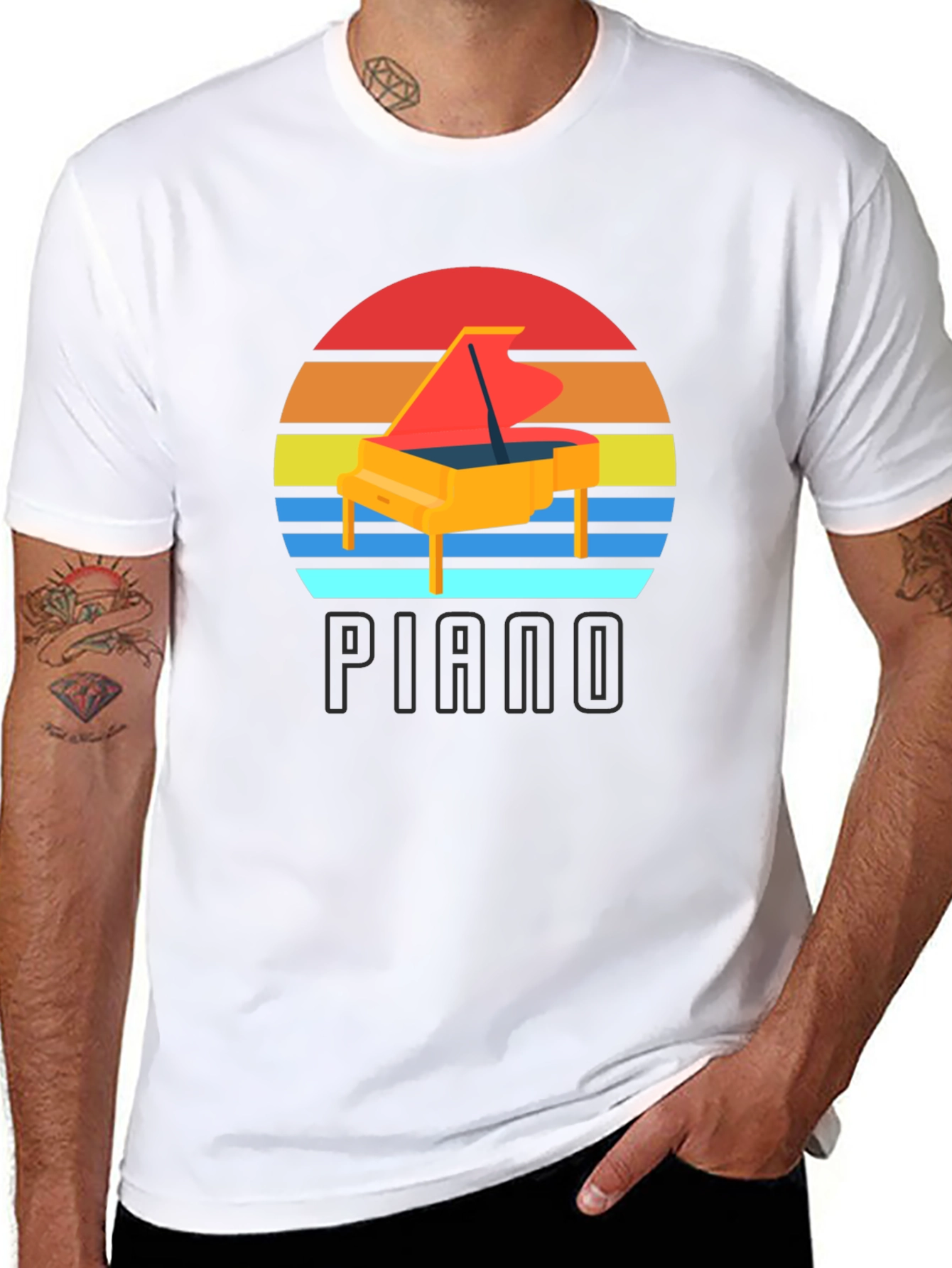 Black Piano Sunset Graphic T-Shirt view 8