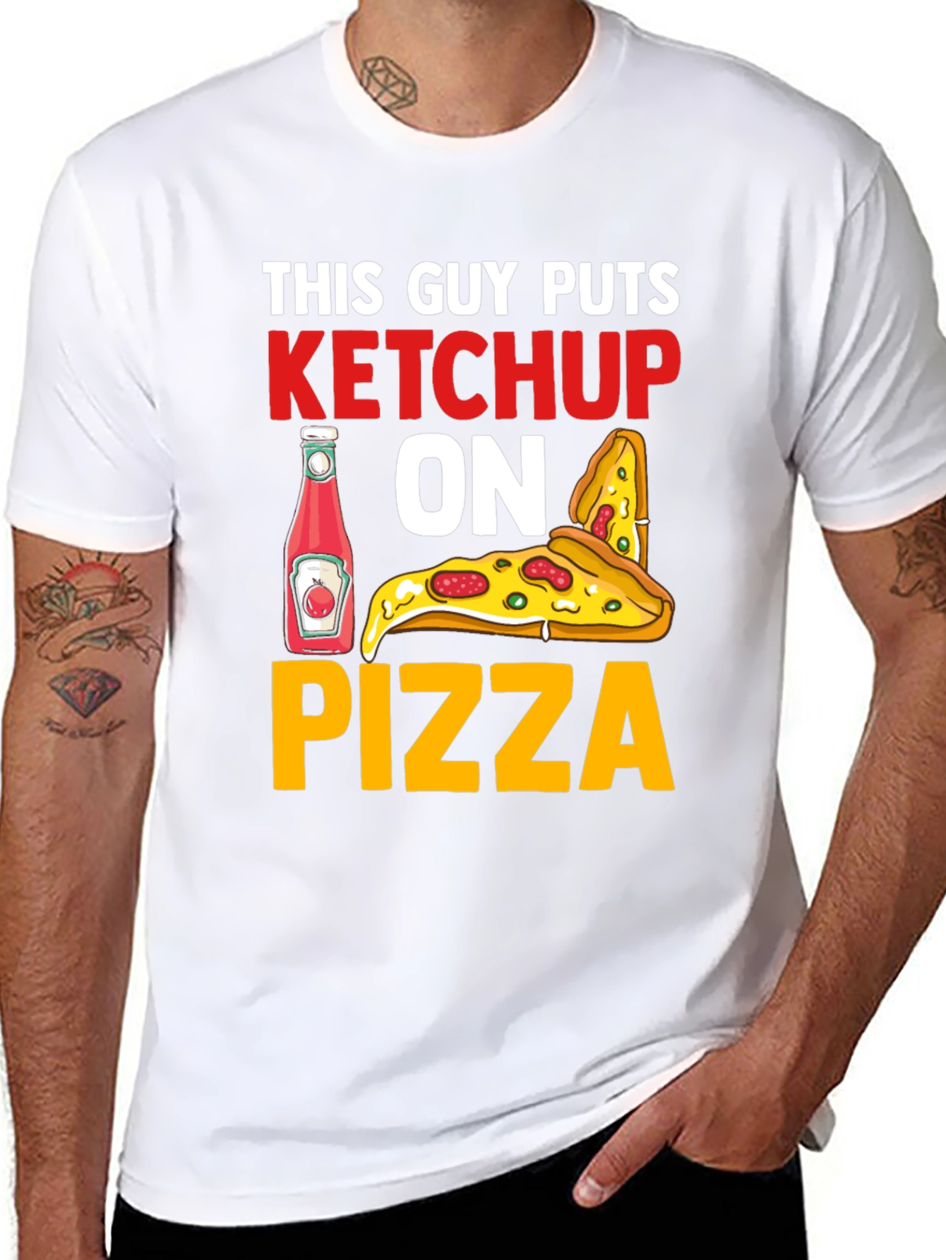 Black Ketchup on Pizza Graphic T-Shirt - Funny Foodie Tee view 8