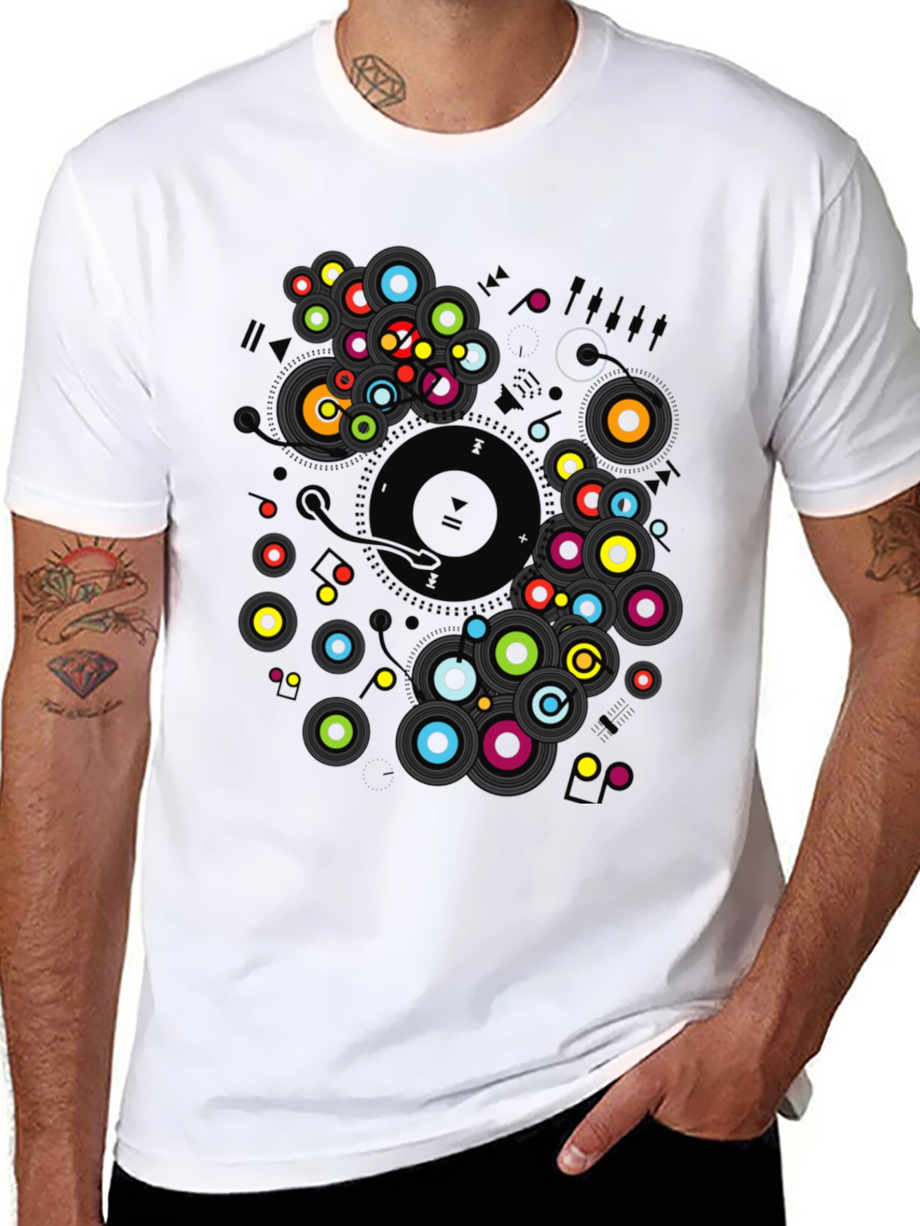 Black Retro Vinyl Record Graphic T-Shirt view 8