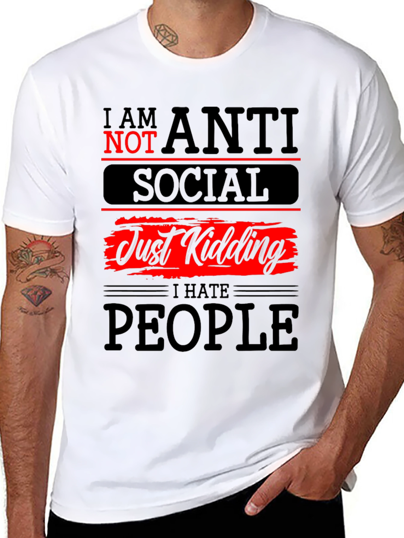 Black Anti-Social Just Kidding Graphic T-Shirt view 8