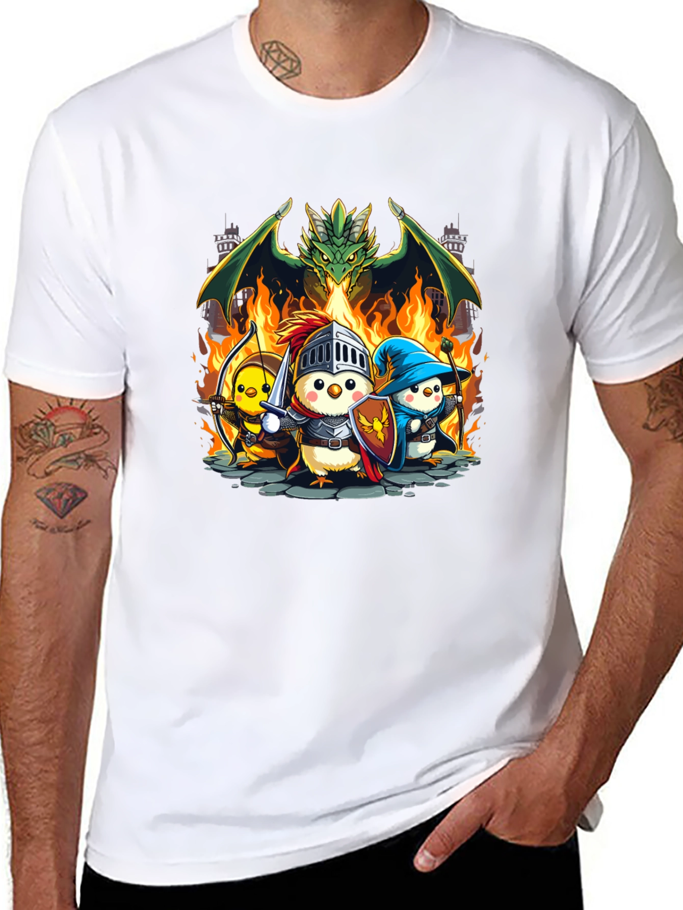 Black Fantasy Chickens Dragon T-Shirt view 8