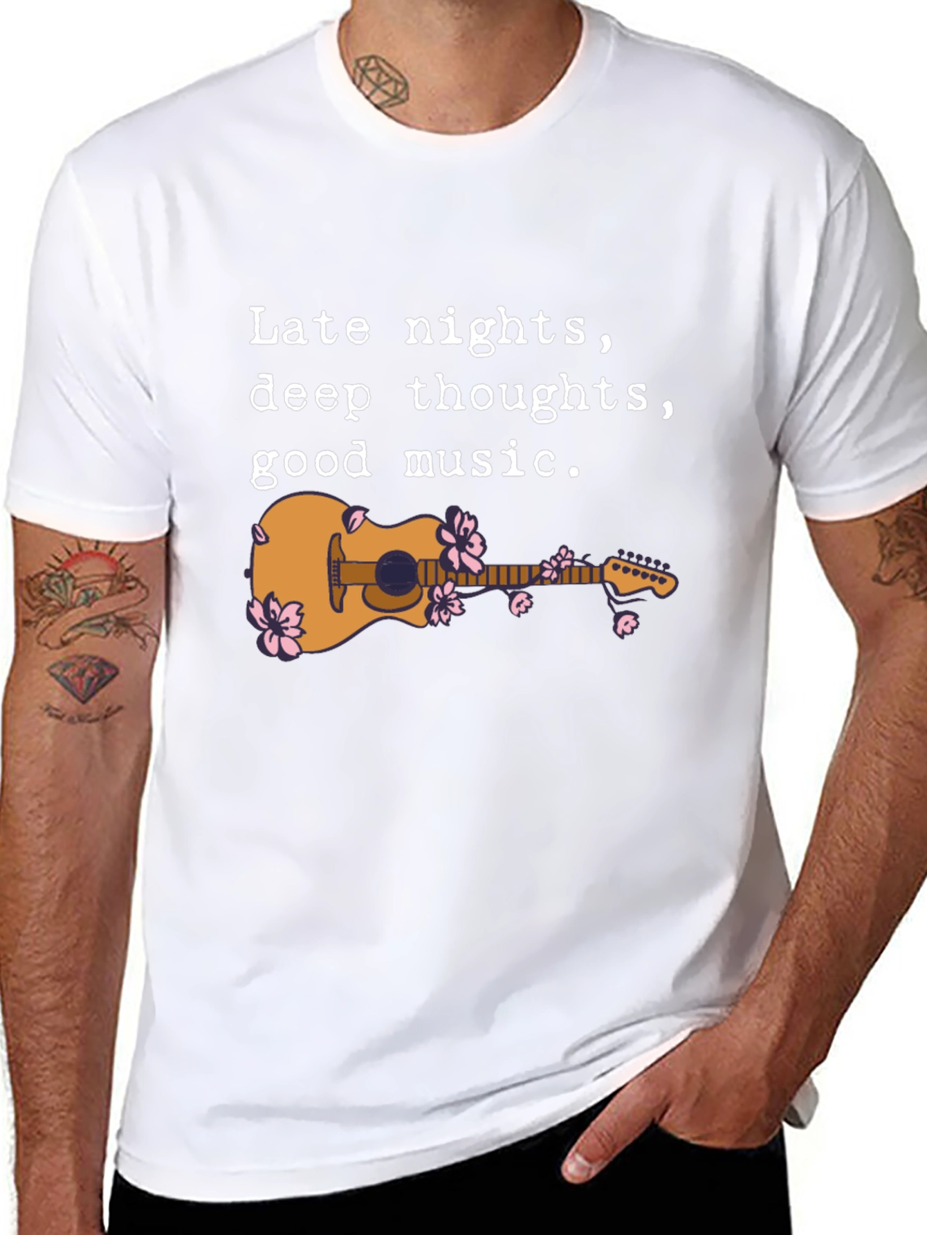 Black Late Night Guitar Graphic Tee - Black view 8
