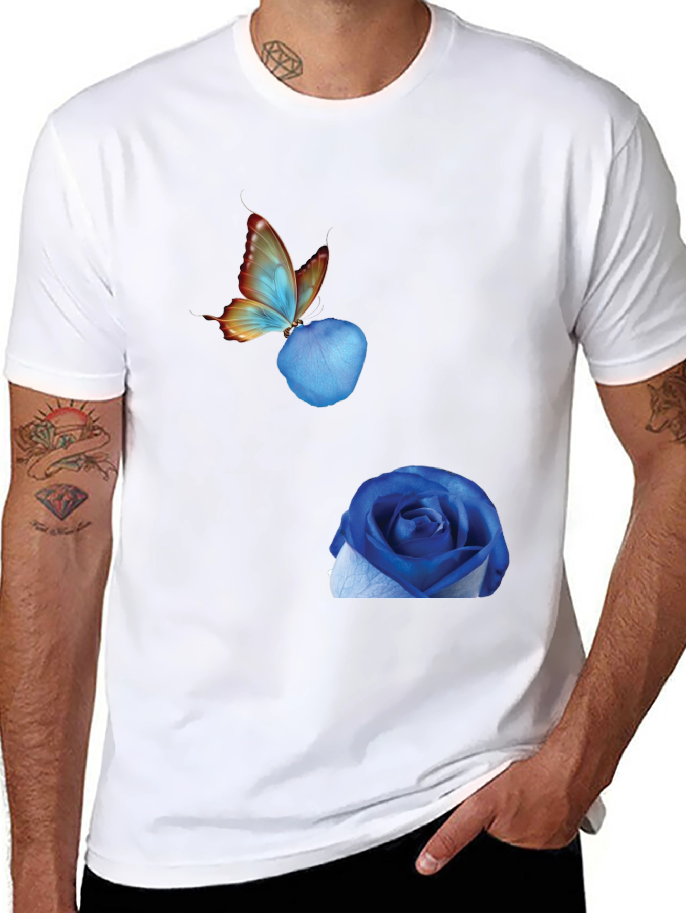 Black Butterfly & Blue Rose Graphic Tee view 8