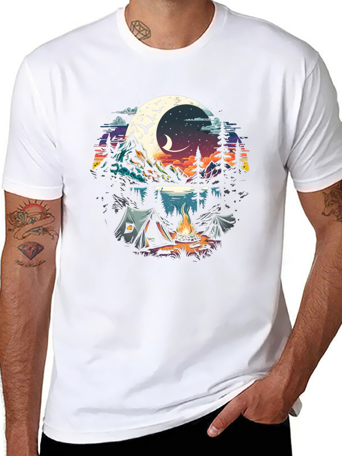 Black Camping Under the Moon Graphic Tee view 8