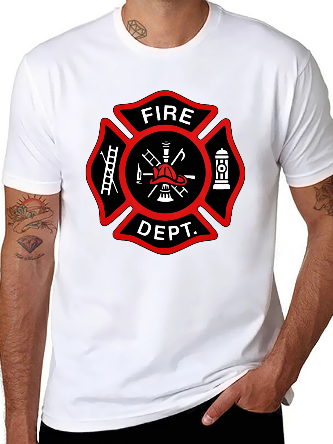Black Fire Department T-Shirt, Maltese Cross Design view 8