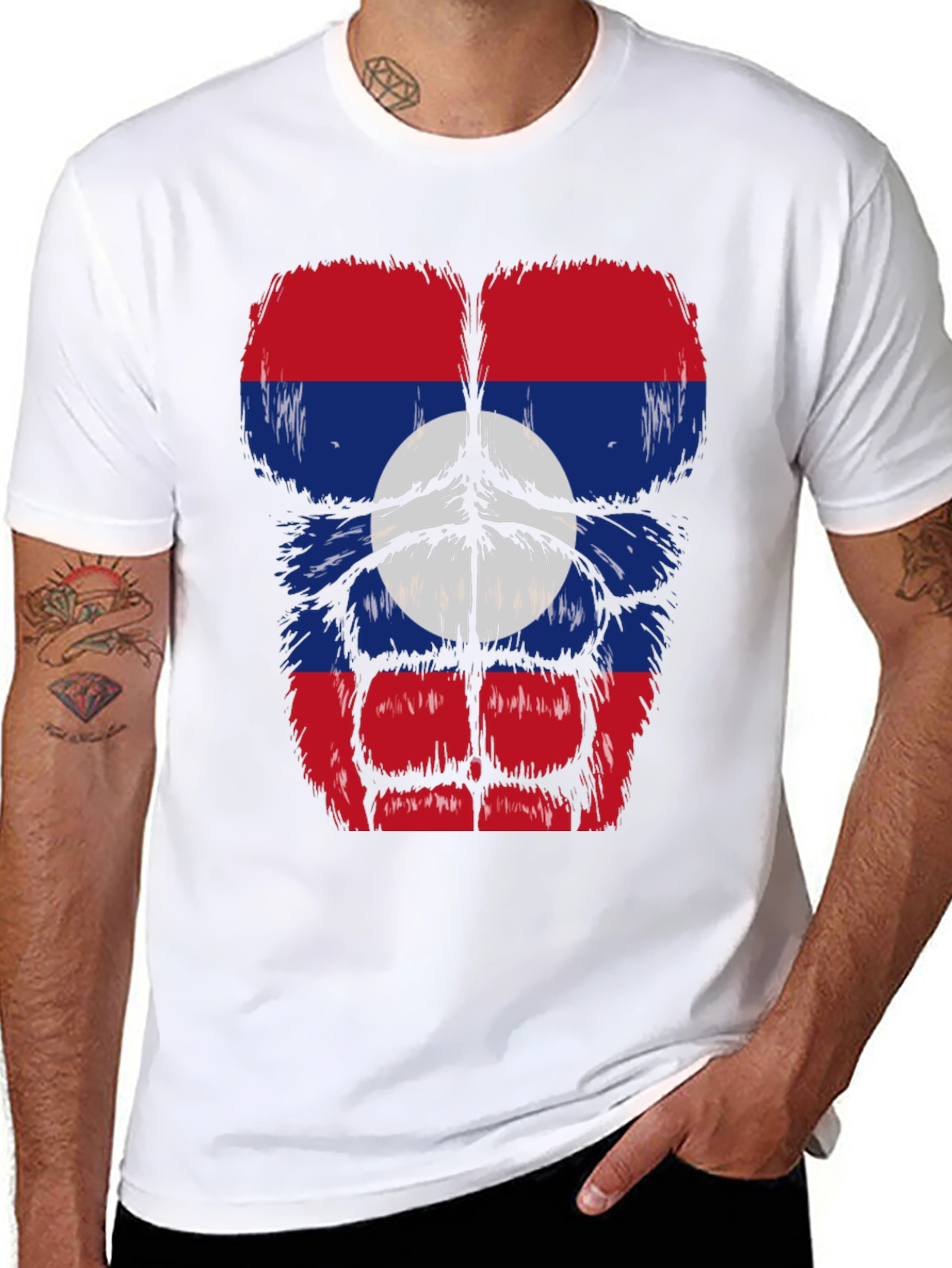 Black Laos Flag Gorilla Bodybuilder T-Shirt view 8