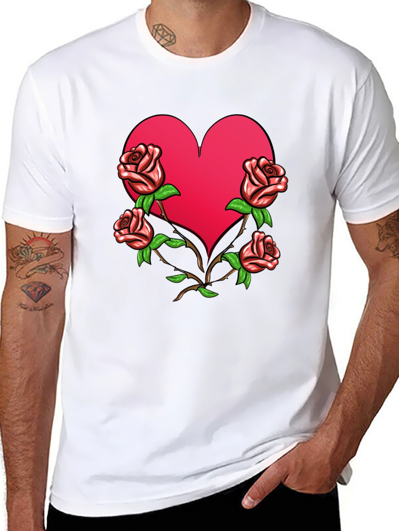 Black Heart & Roses Graphic Tee - Black view 8