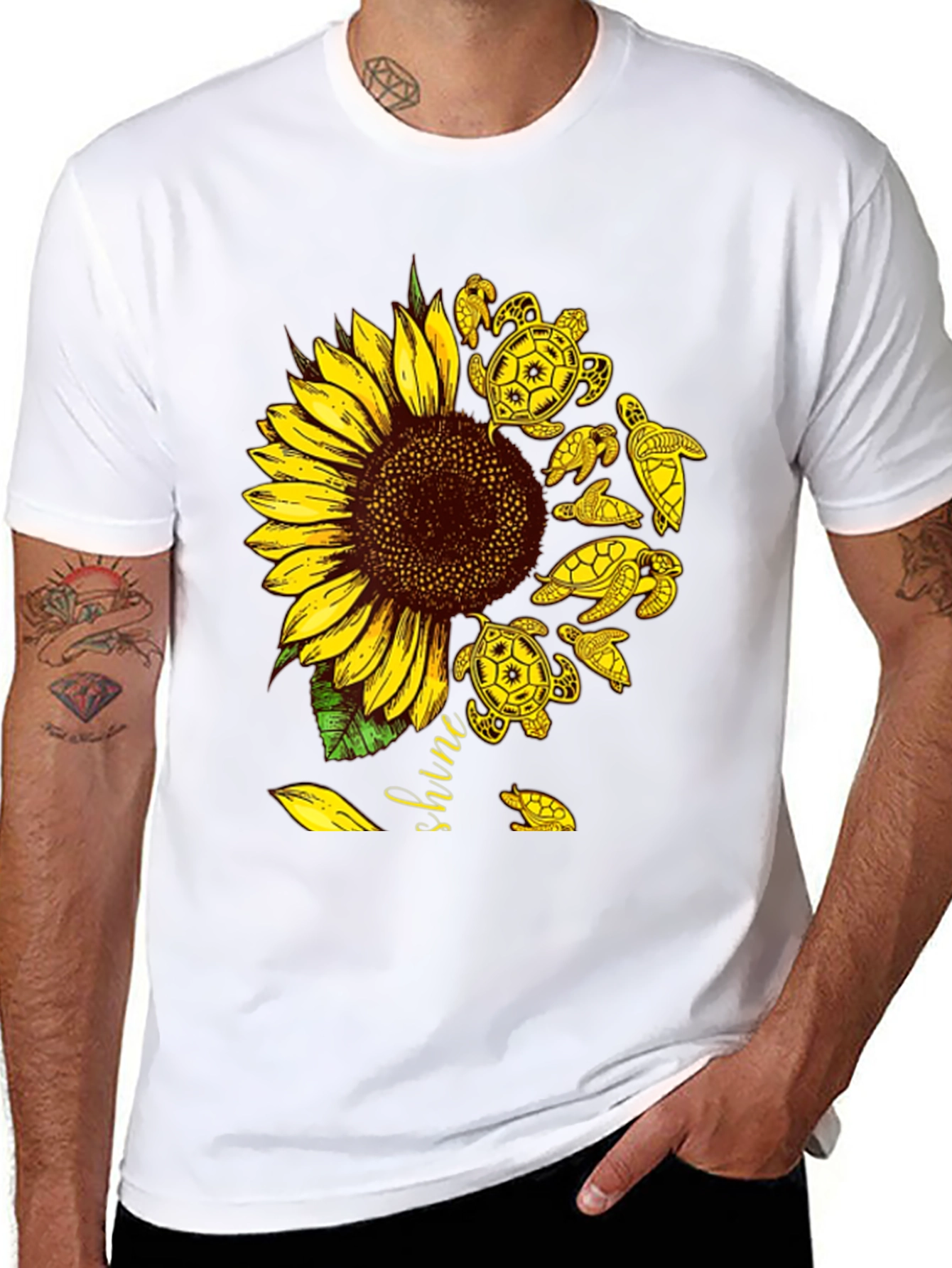 Black Sunflower Turtle Graphic Tee - Unisex view 8