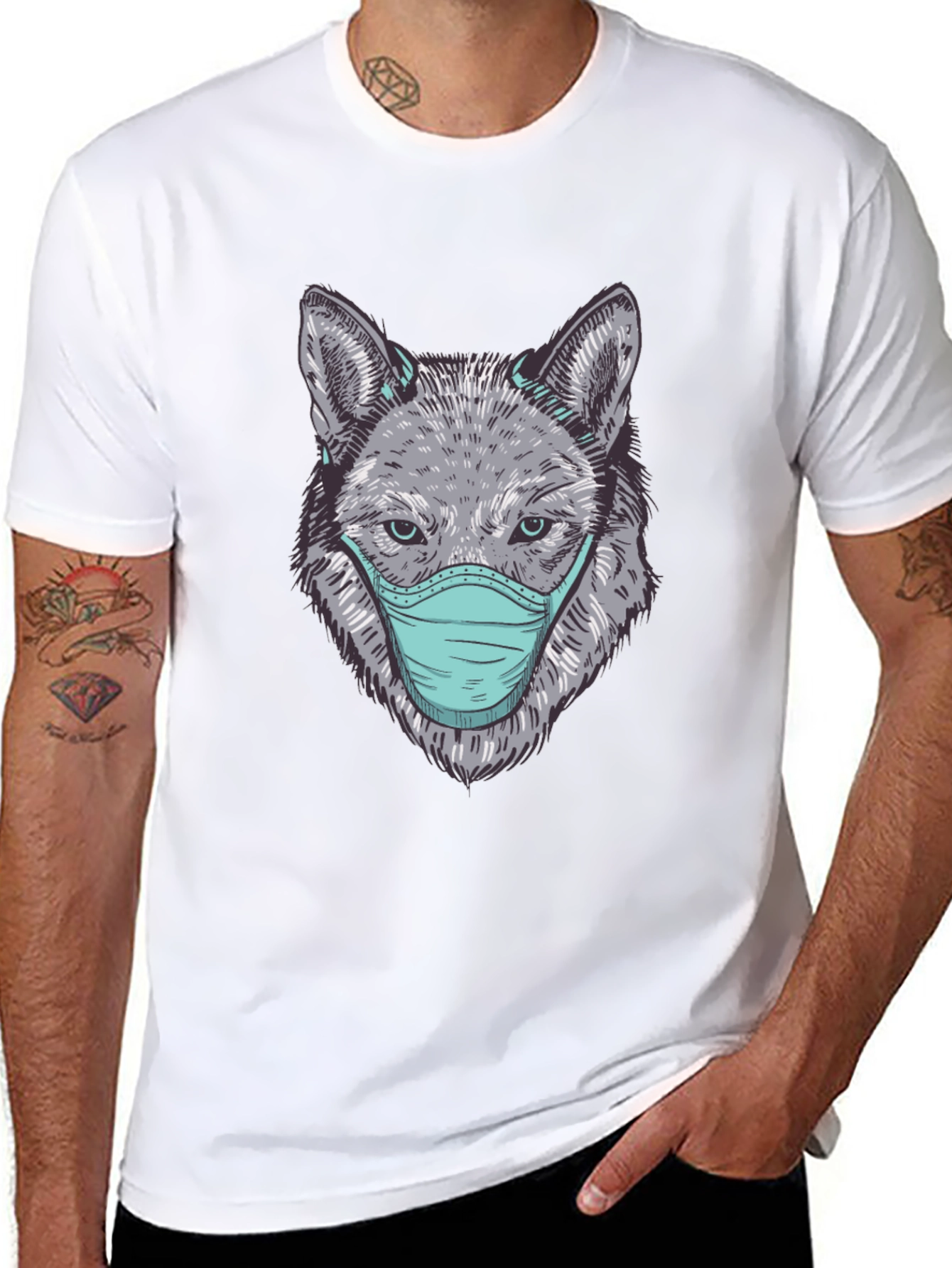 Black Wolf Face Mask Graphic Tee - Protect Yourself in Style view 8