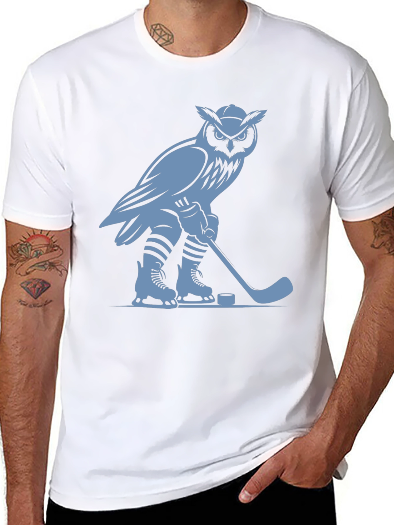 Black Owl Hockey Player Graphic T-Shirt view 8