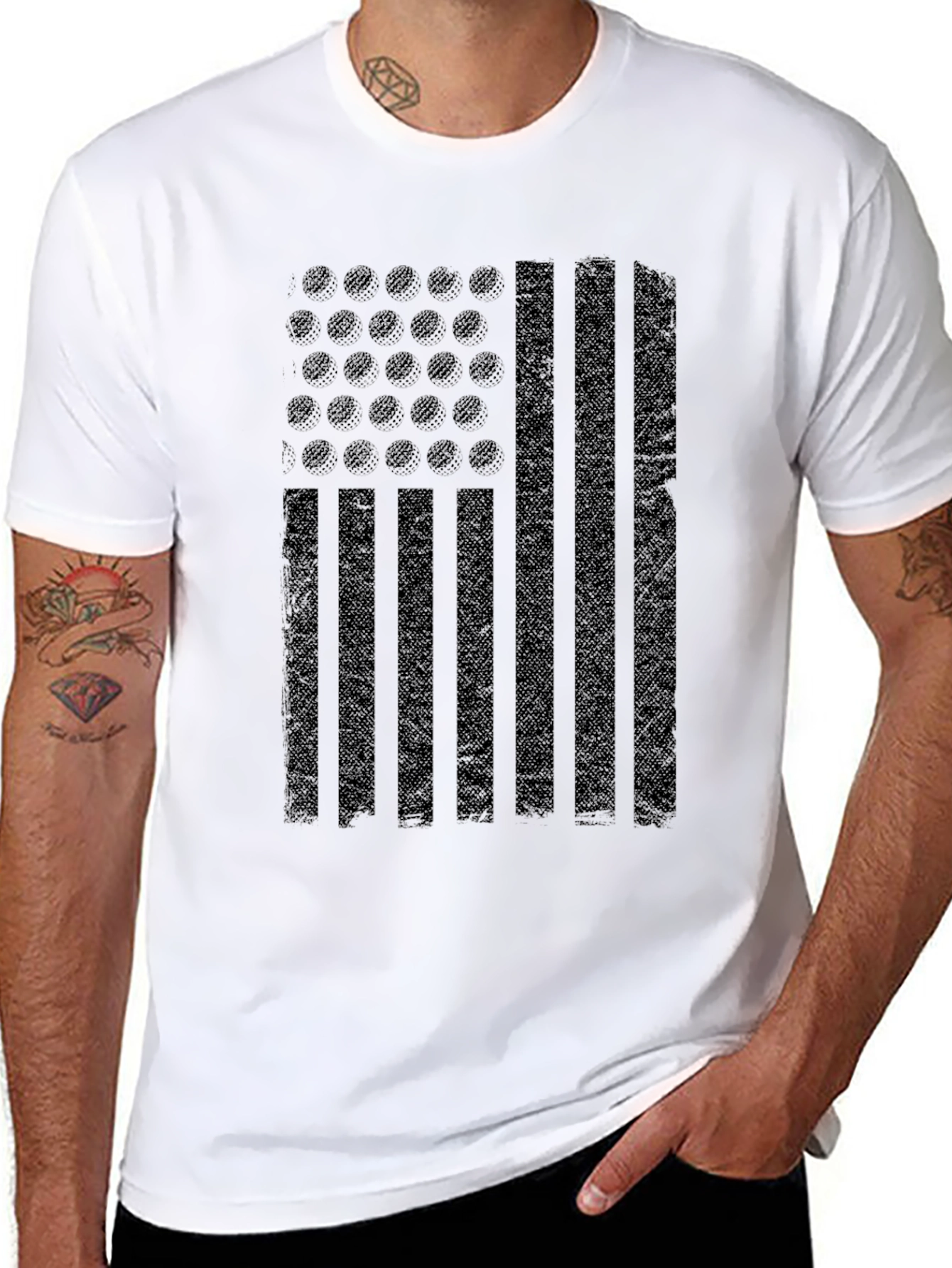 Black Distressed American Flag Graphic T-Shirt view 8