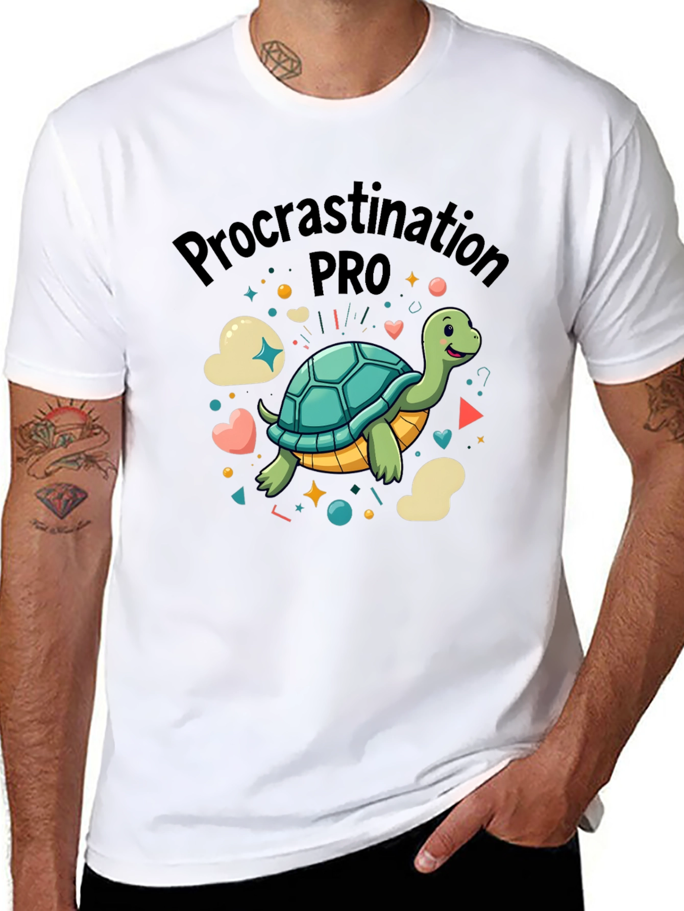 Black Procrastination Pro Turtle Graphic Tee view 8