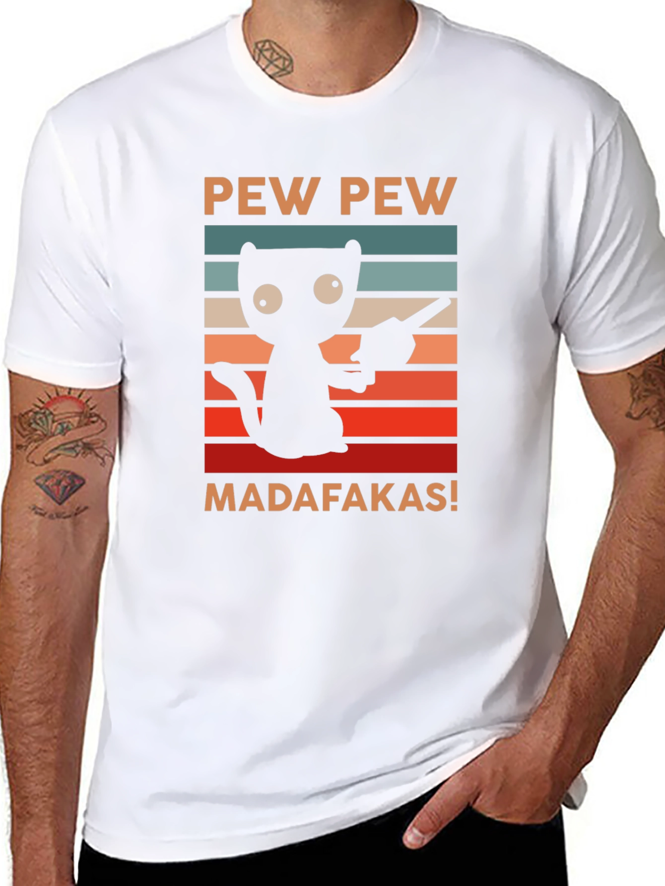 Black Pew Pew Madafakas Cat T-Shirt view 8