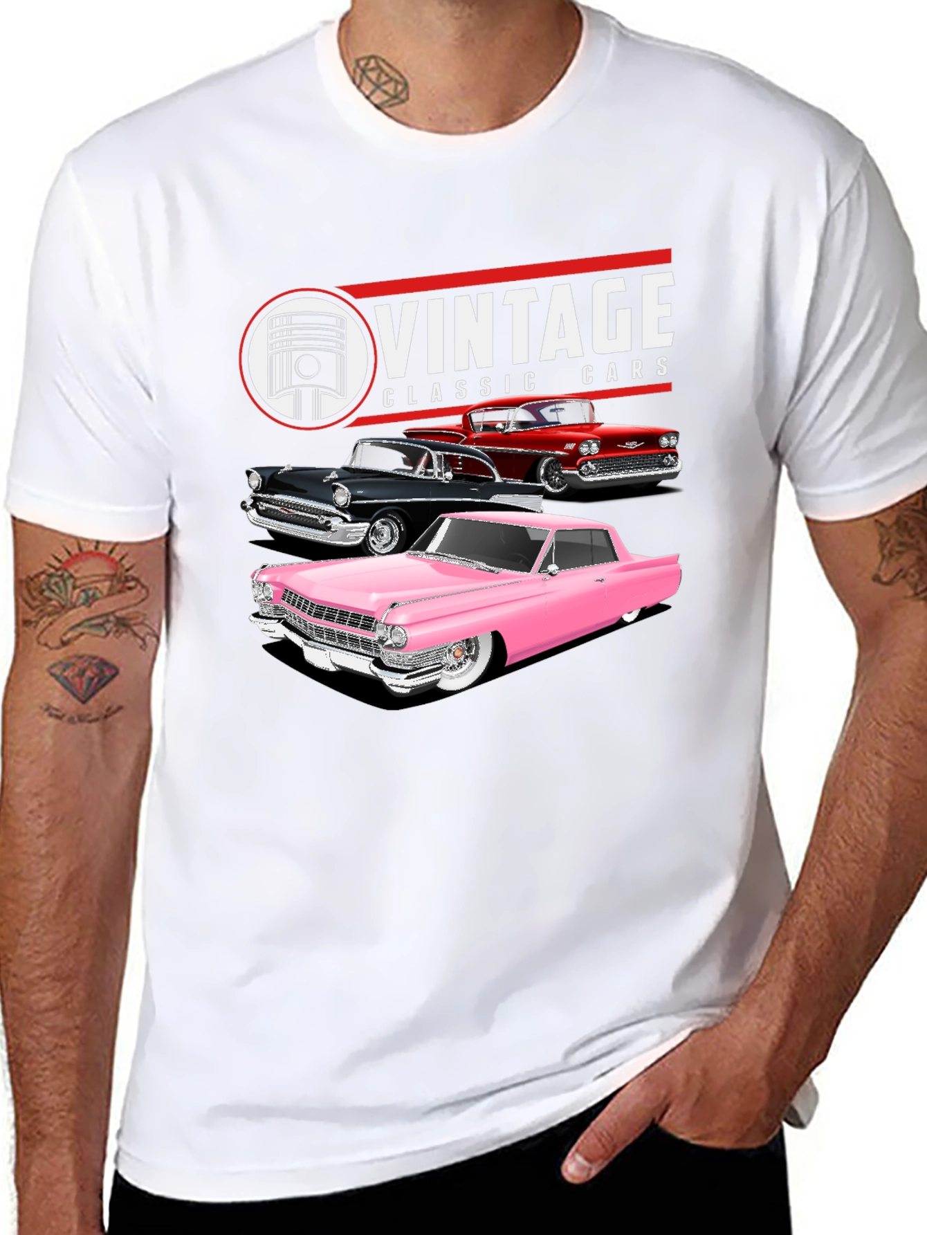 Black Vintage Classic Cars Graphic Tee view 8