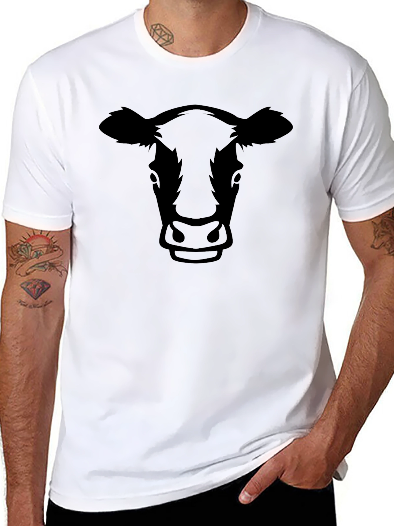 Black Cow Face Graphic T-Shirt - Black Unisex Tee view 8