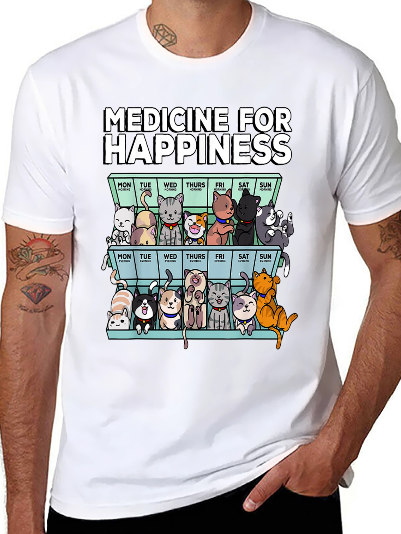Black Medicine for Happiness Cat Pill Box Black T-Shirt view 8