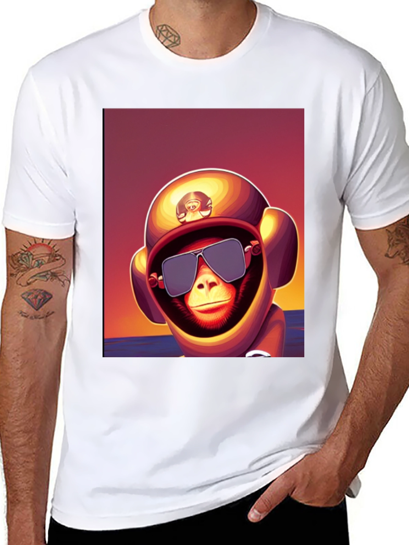 Black Monkey Astronaut T-Shirt - Retro Style Graphic Tee view 8