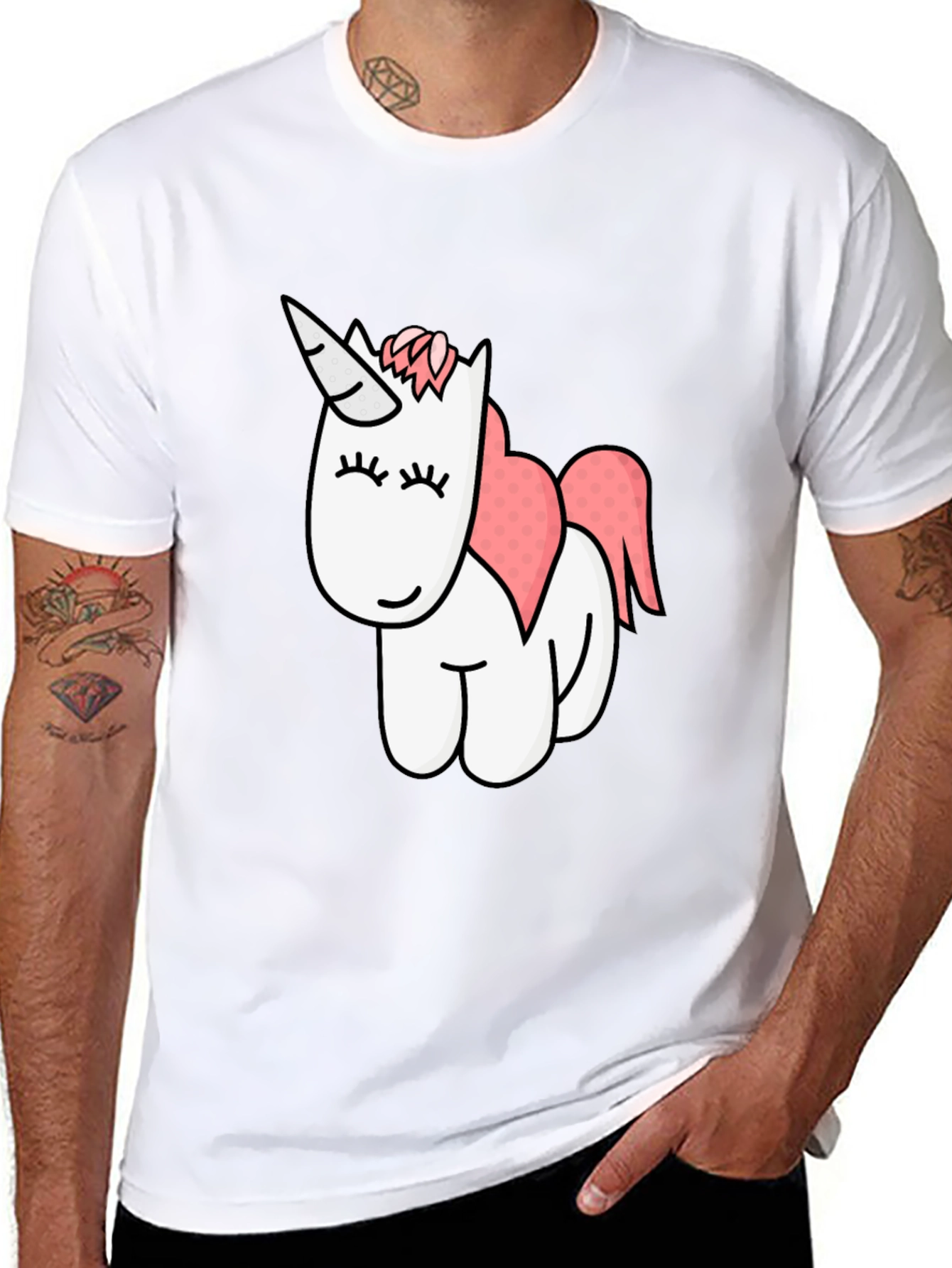 Black Cute Unicorn Graphic Black T-Shirt view 8