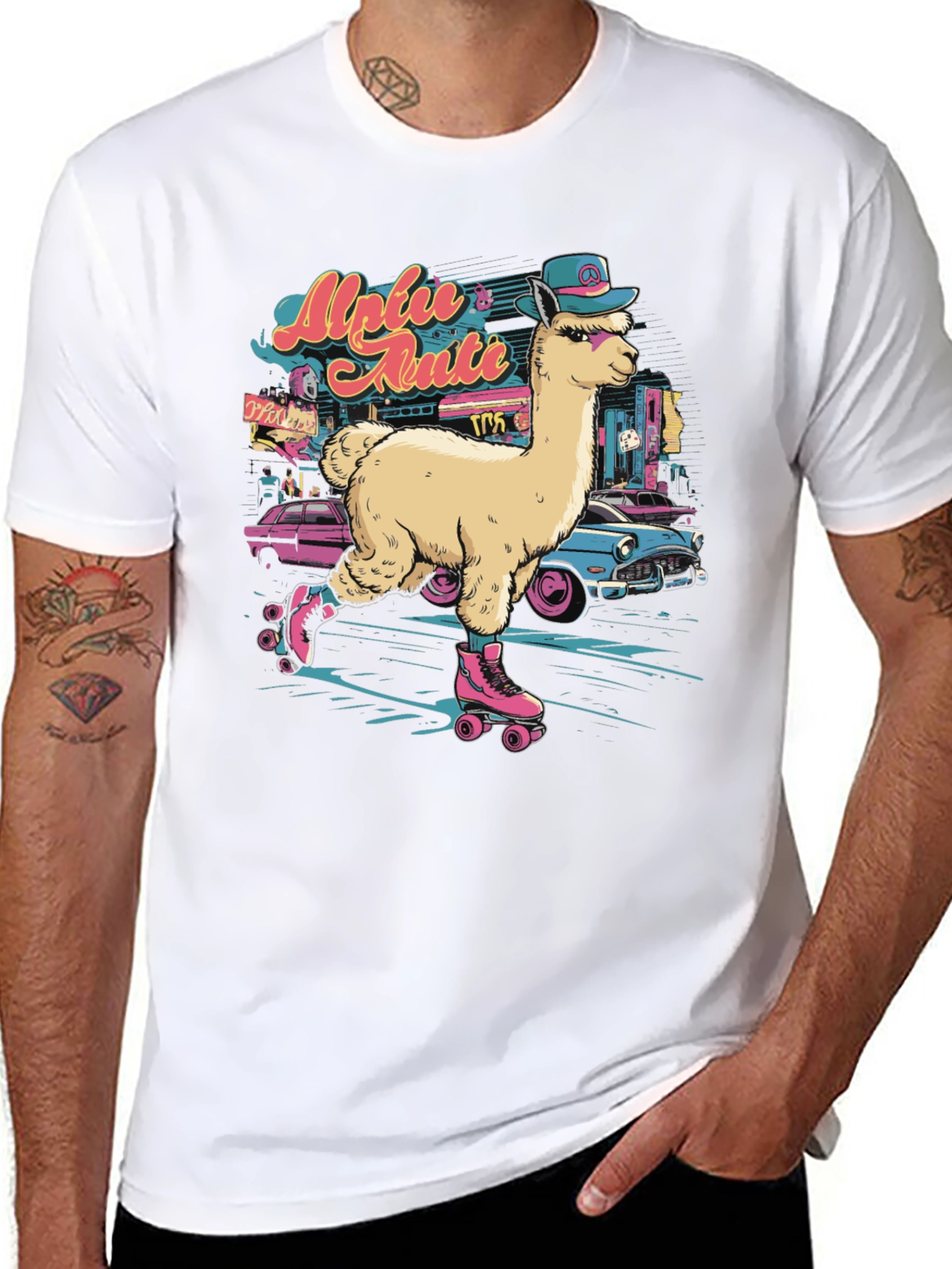 Black Retro Roller Skating Alpaca T-Shirt view 8