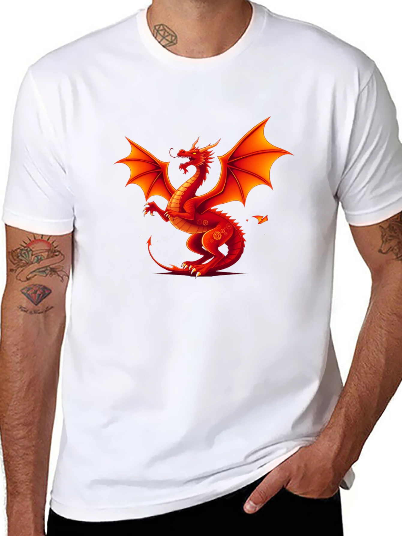 Black Fiery Dragon Graphic Tee - Black Cotton Shirt view 8