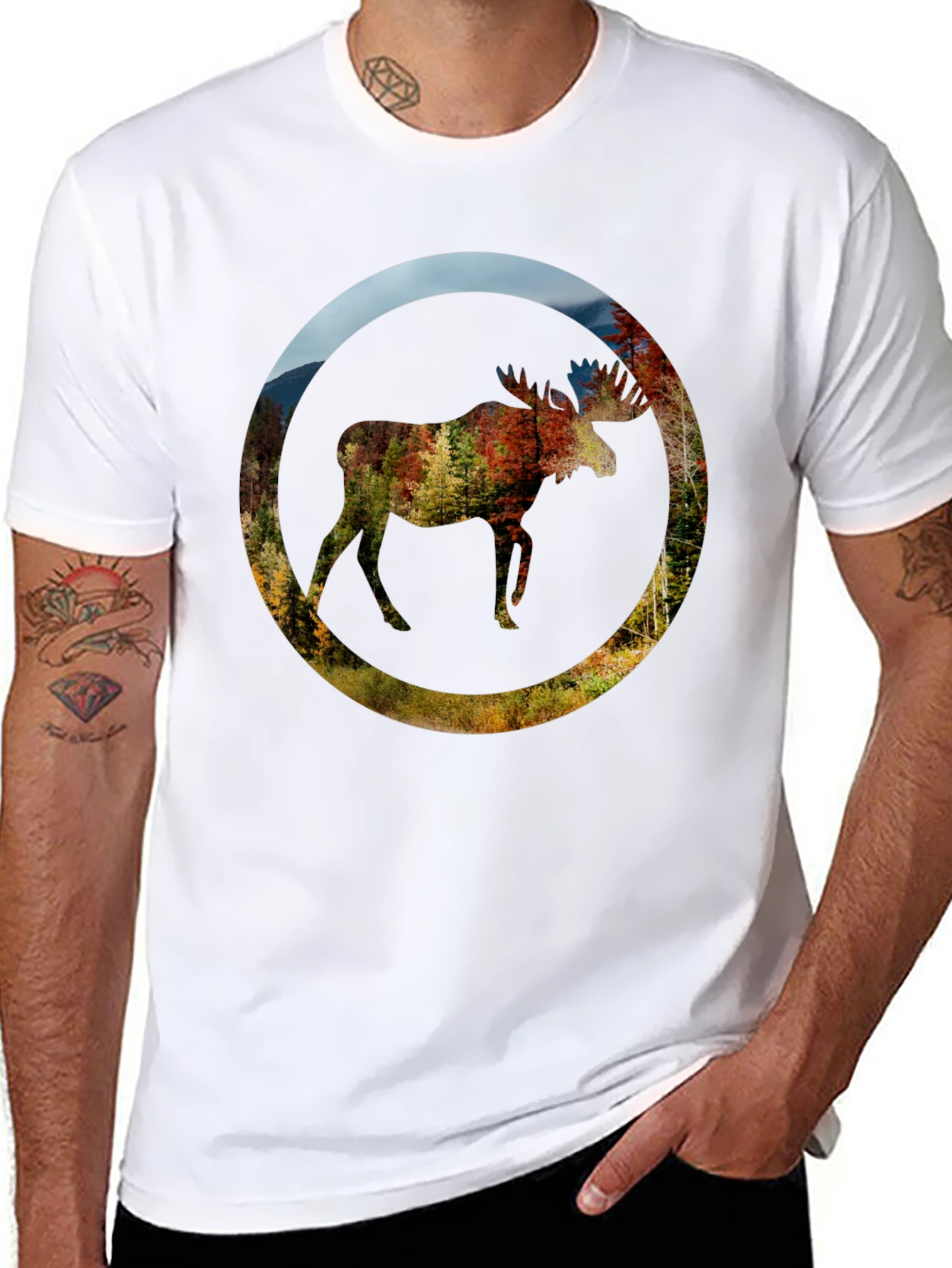 Black Nature Moose Graphic Black T-Shirt view 8