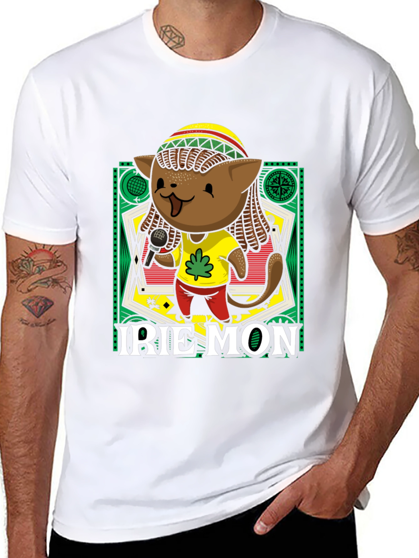 Black Irie Mon Jamaican Cat Graphic T-Shirt view 8
