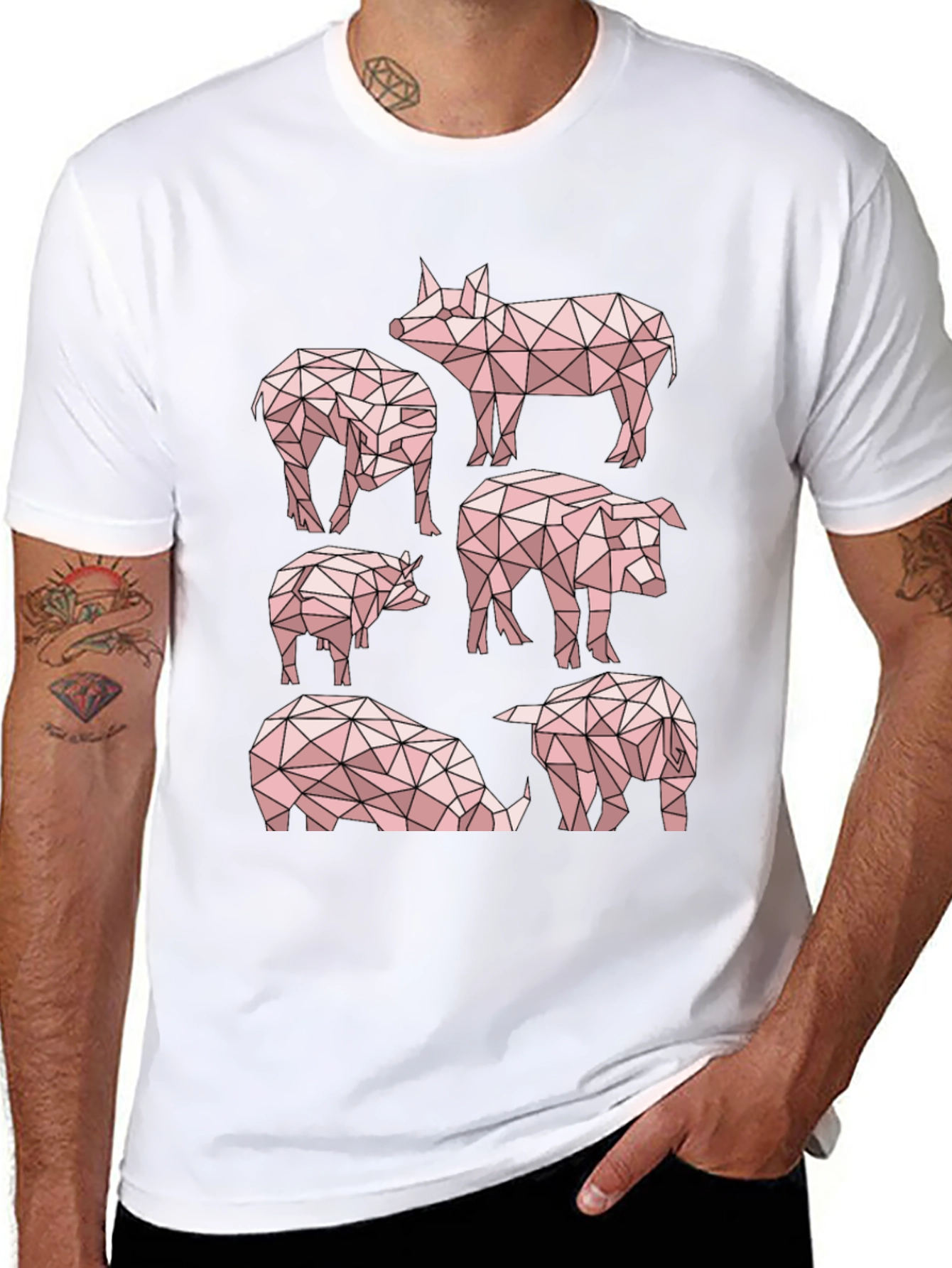 Black Geometric Pig T-Shirt - Unique Design view 8