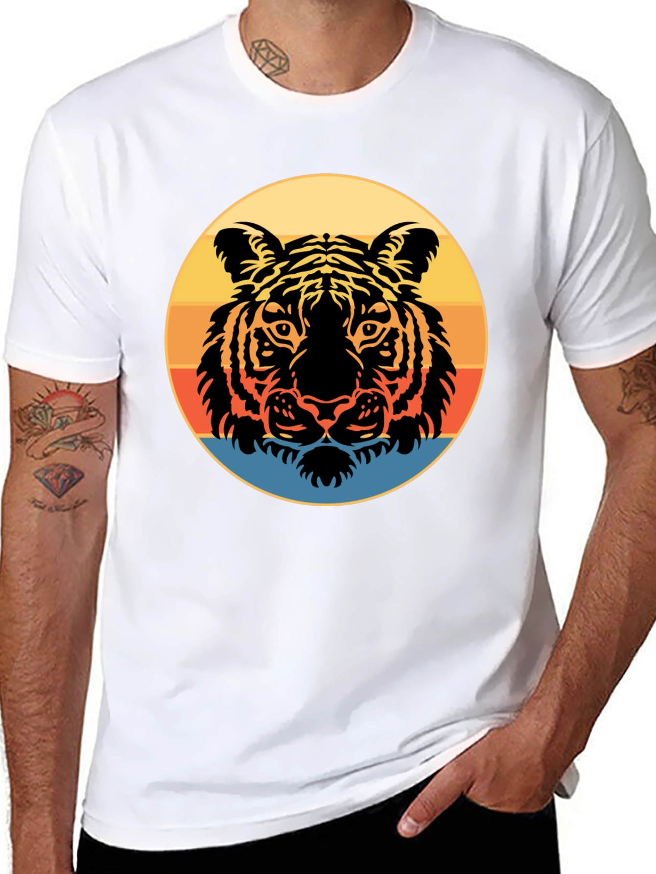 Black Retro Tiger Graphic Tee - Stylish Men's Black T-Shirt view 8