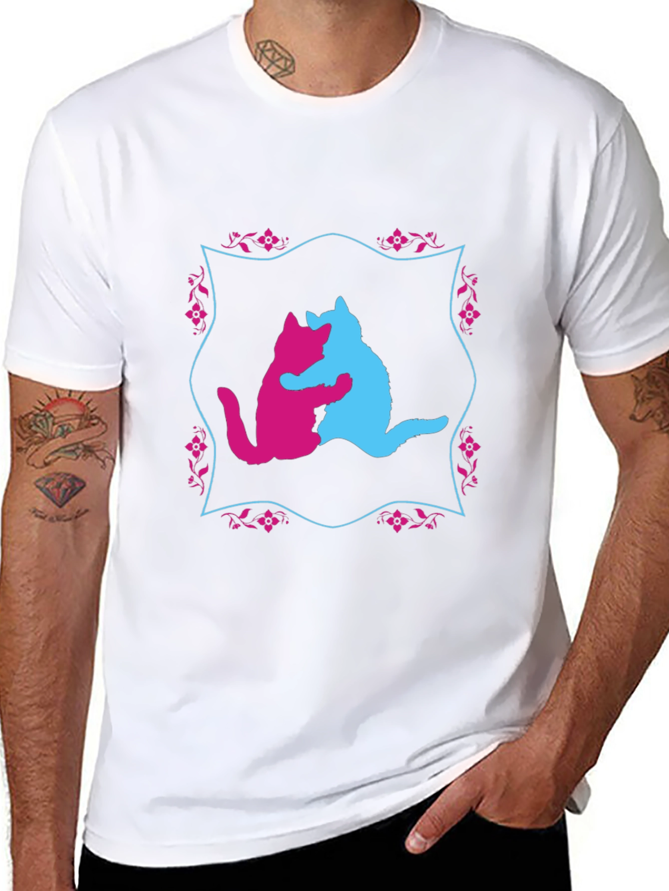 Black Hugging Cats Graphic T-Shirt - Unique Design view 8