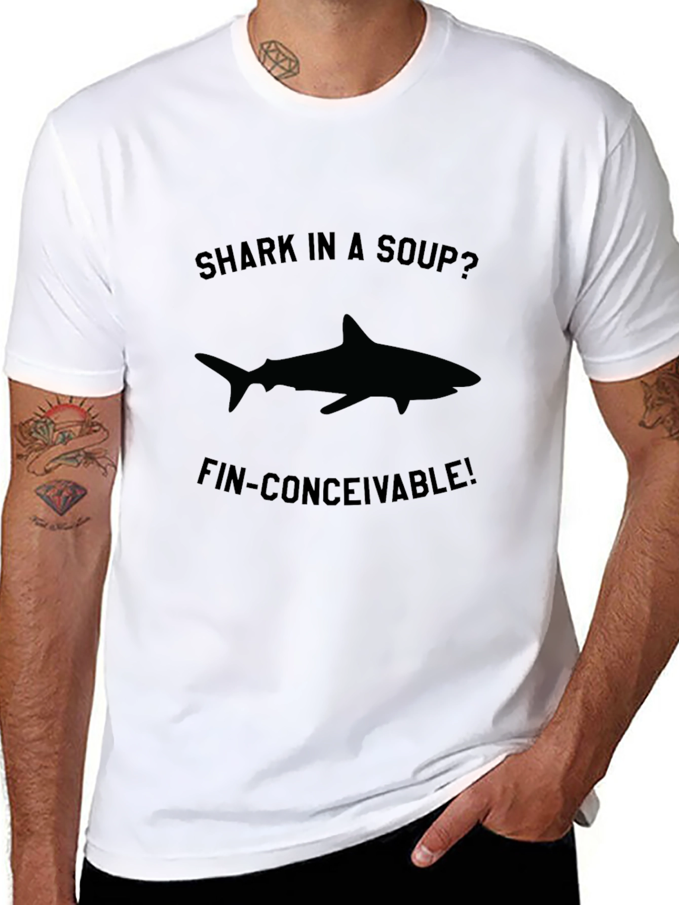 Black Shark Soup Pun T-Shirt - Fin-Conceivable! view 8