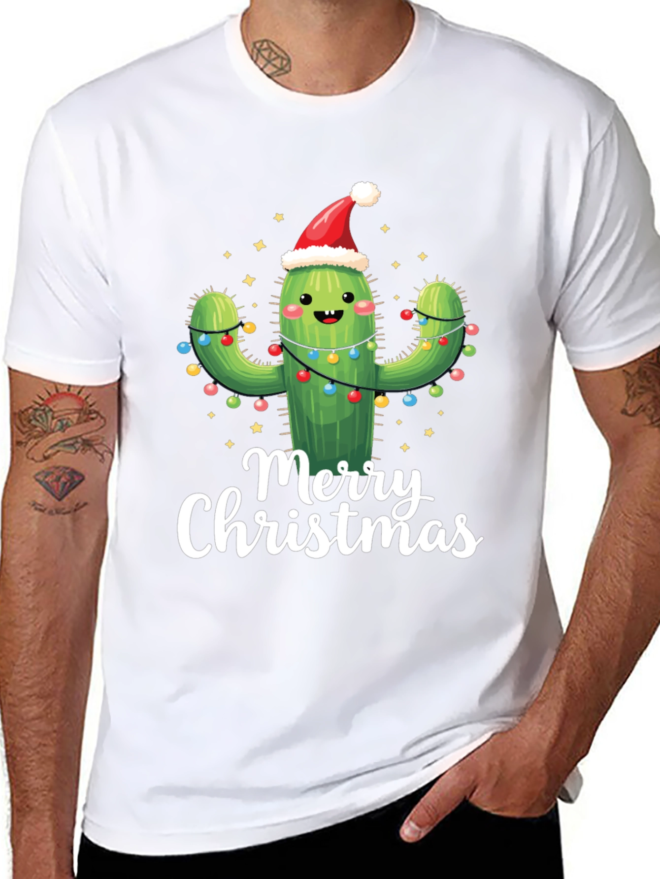 Black Merry Christmas Cactus T-Shirt view 8