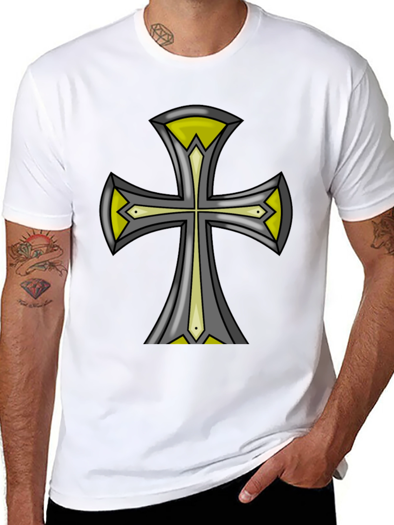 Black Cross Graphic Black Tee - Unique Design view 8