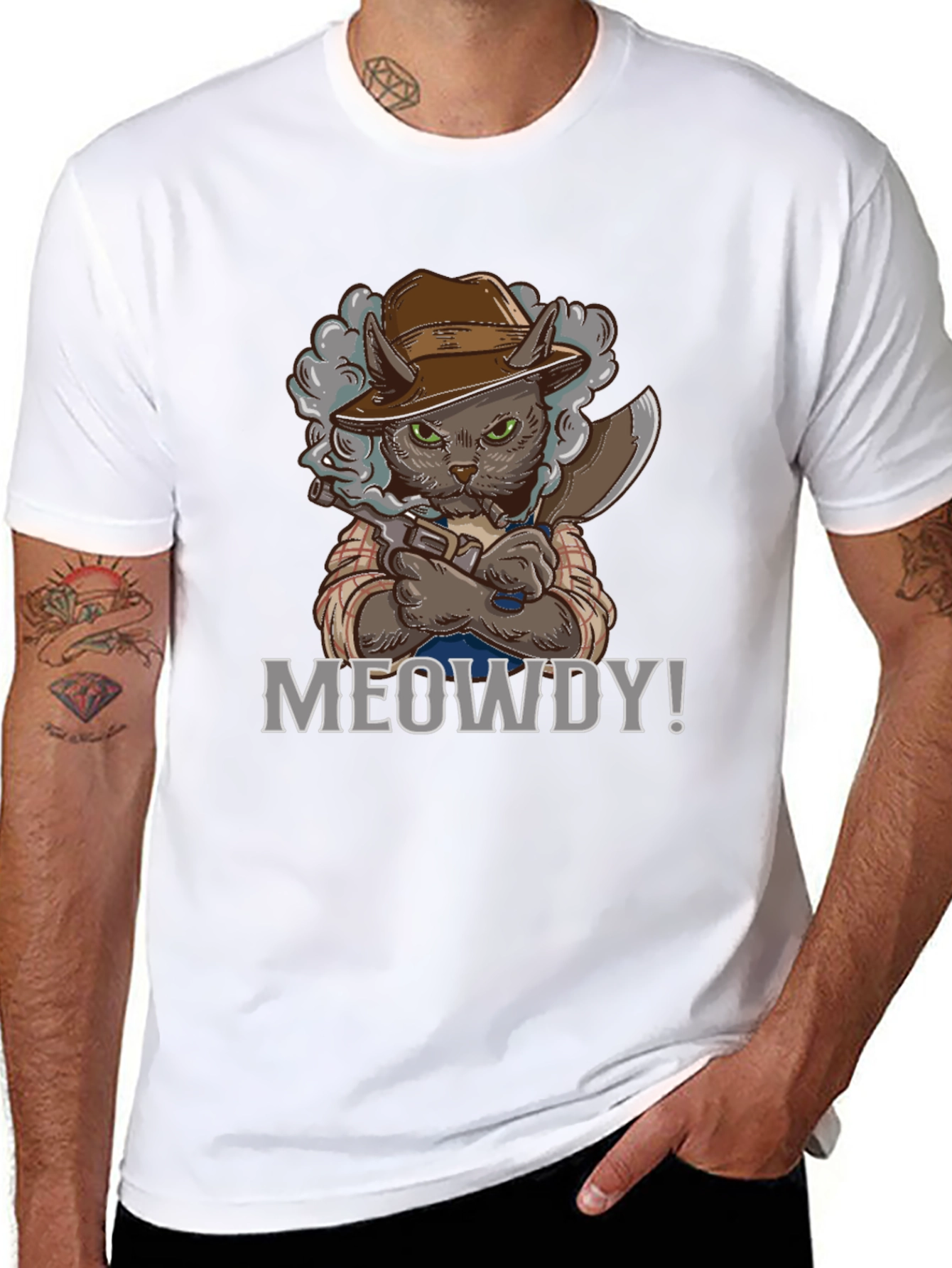 Black Meowdy Cat Cowboy Graphic T-Shirt view 8