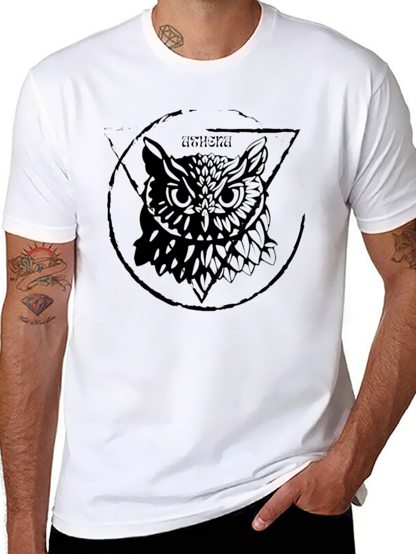 Black Owl Graphic Print Men's Black T-Shirt view 8