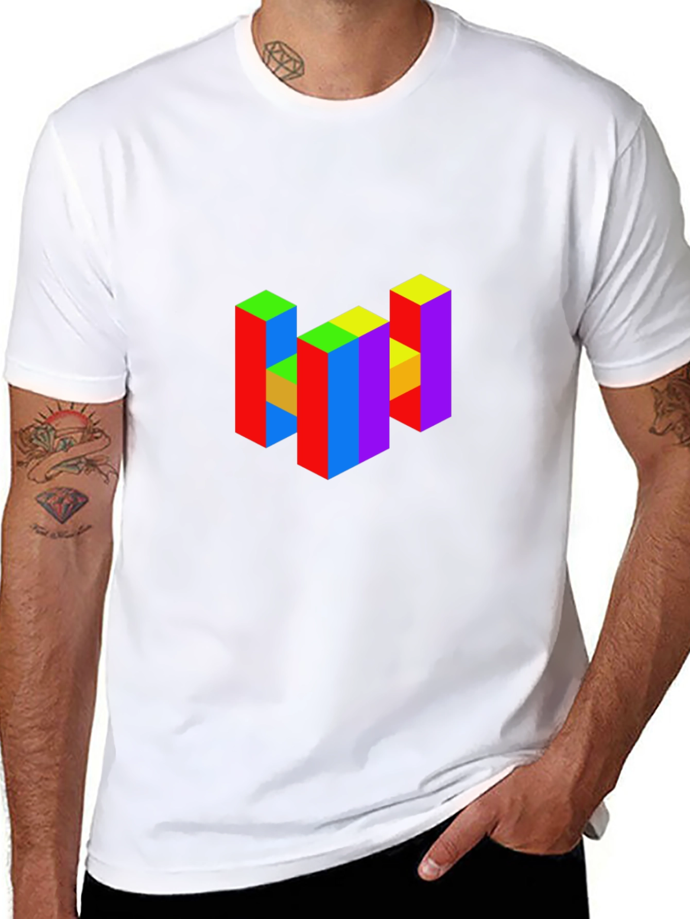 Black Colorful 3D Block Graphic T-Shirt view 8