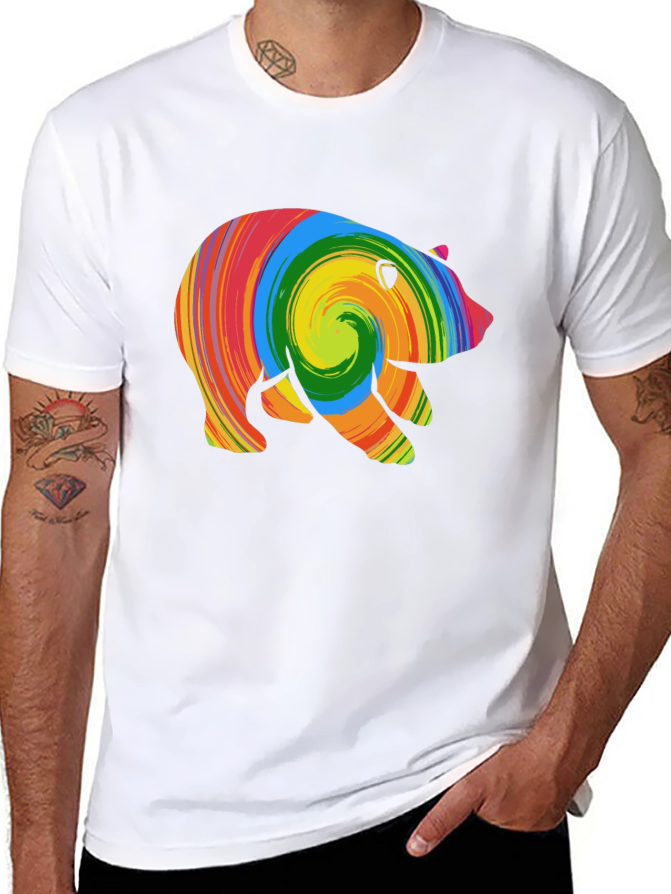 Black Colorful Swirl Bear Graphic T-Shirt view 8