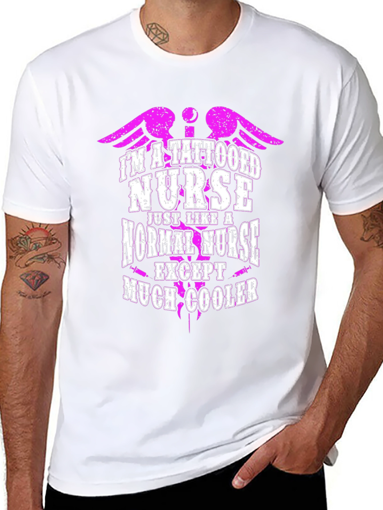 Black Tattooed Nurse Novelty Graphic T-Shirt view 8