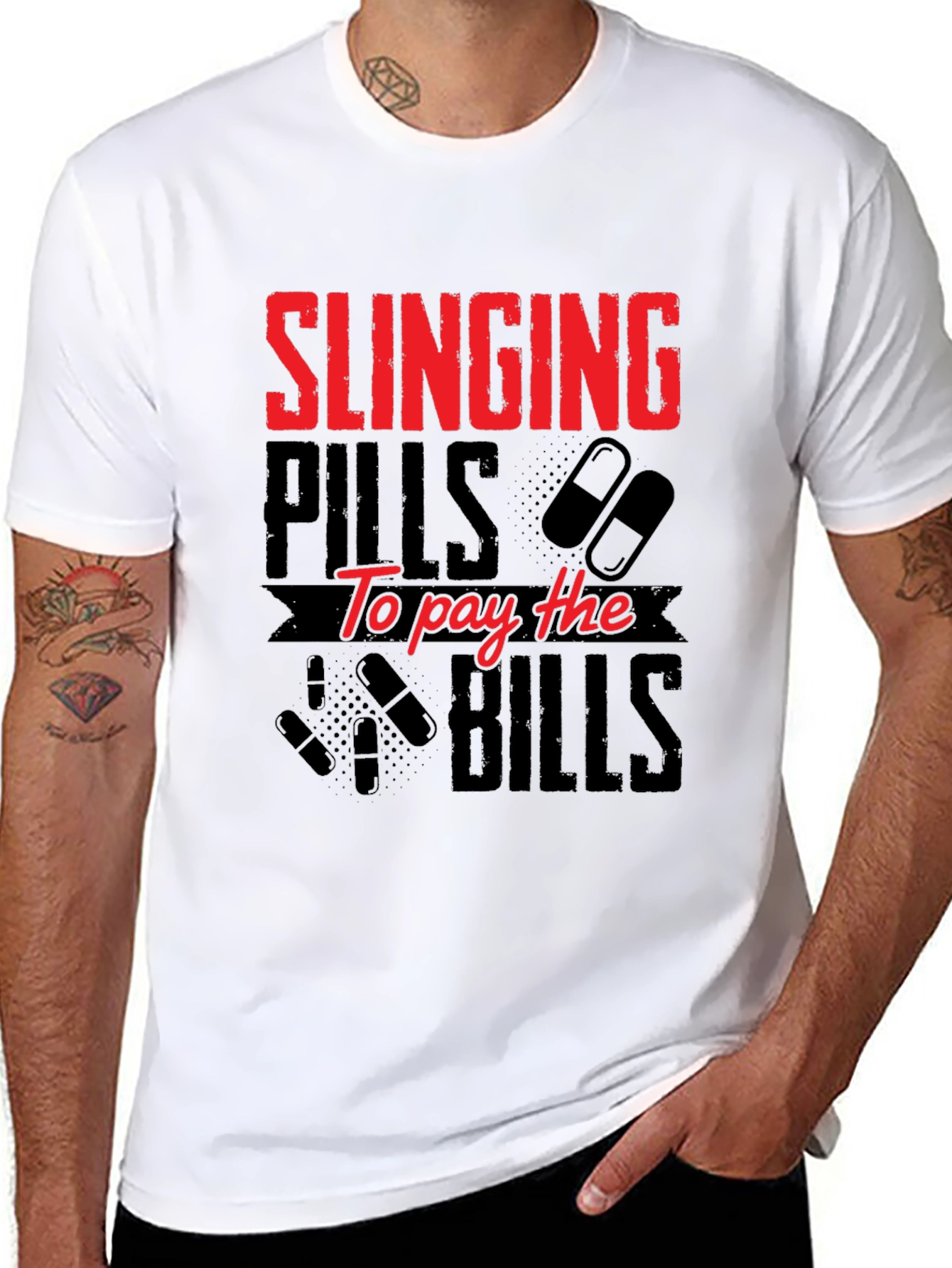 Black Slinging Pills to Pay Bills Graphic T-Shirt view 8