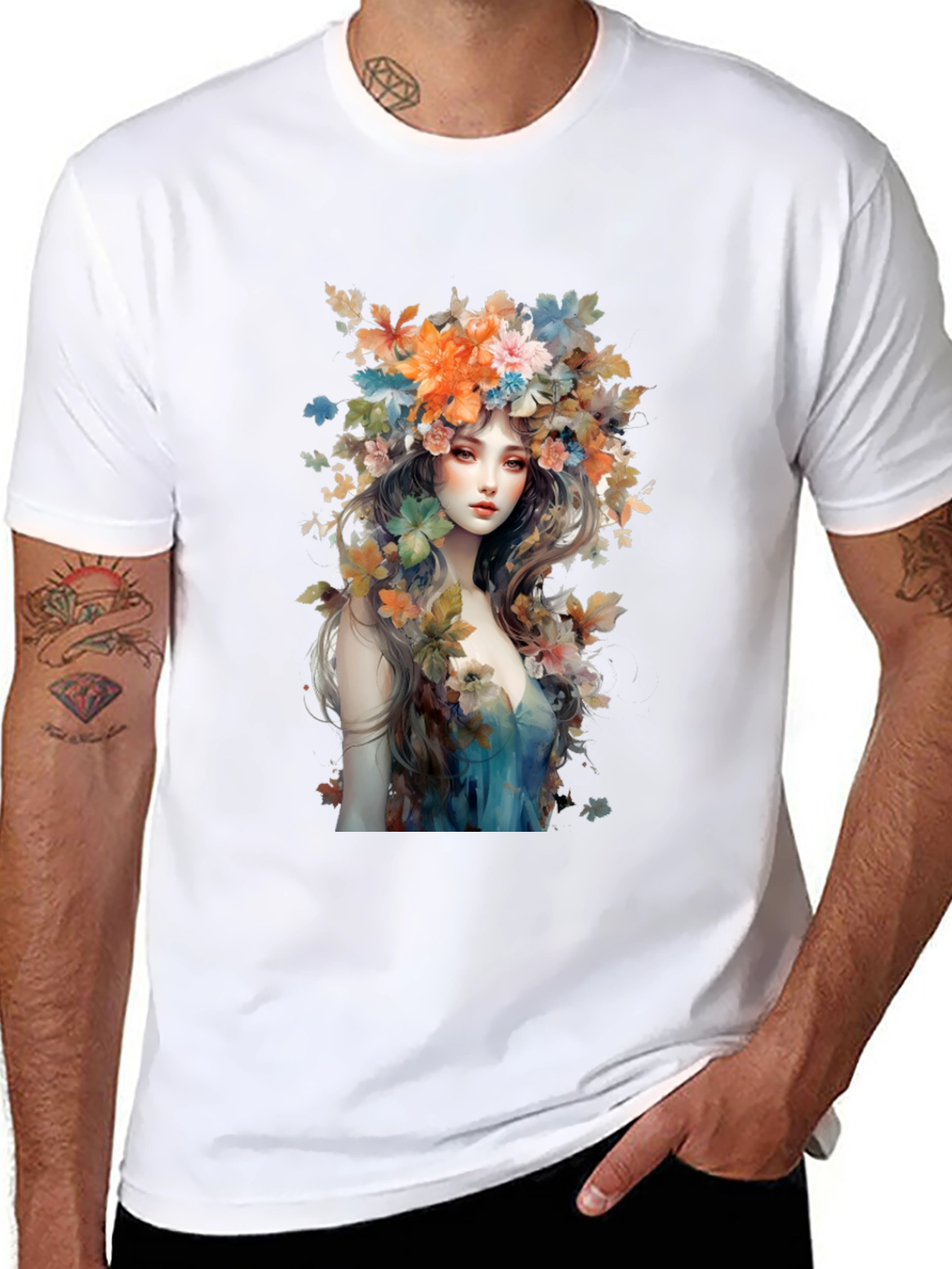Black Floral Goddess Graphic Tee - Black Cotton view 8