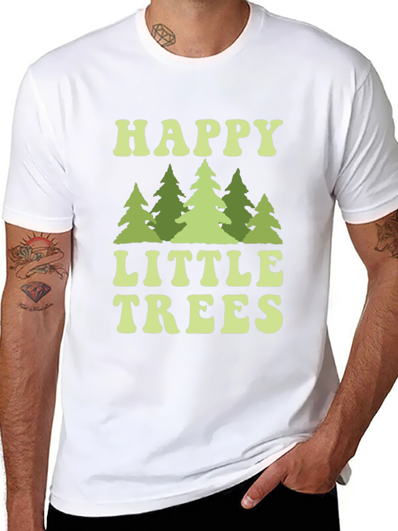 Black Happy Little Trees Graphic T-Shirt view 8