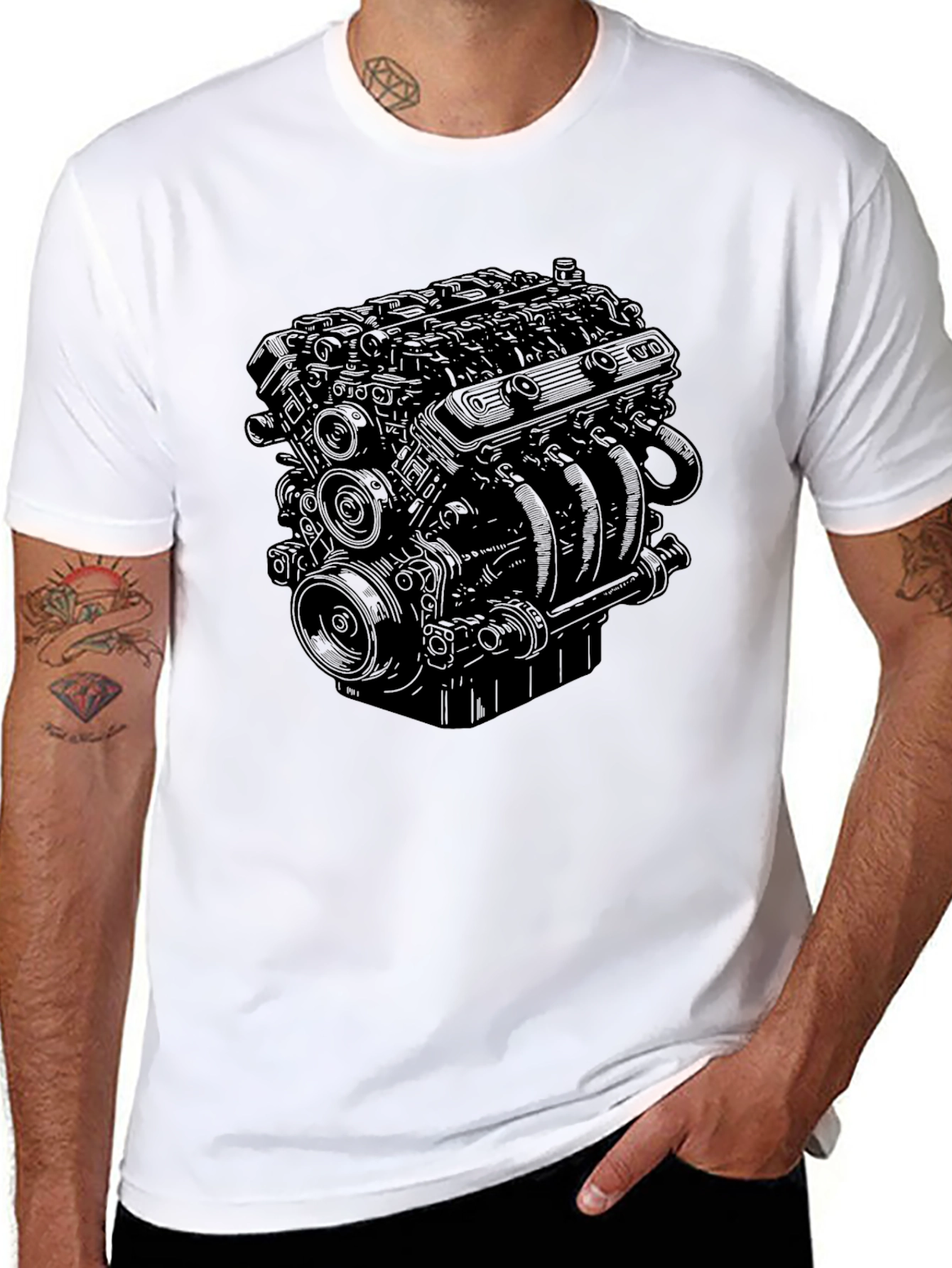Black Engine Graphic Black T-Shirt view 8