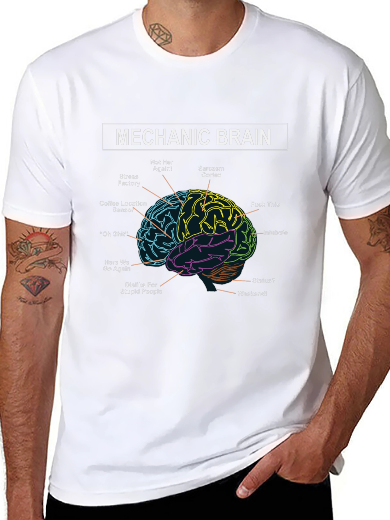 Black Mechanic Brain T-Shirt - Humorous Design view 8