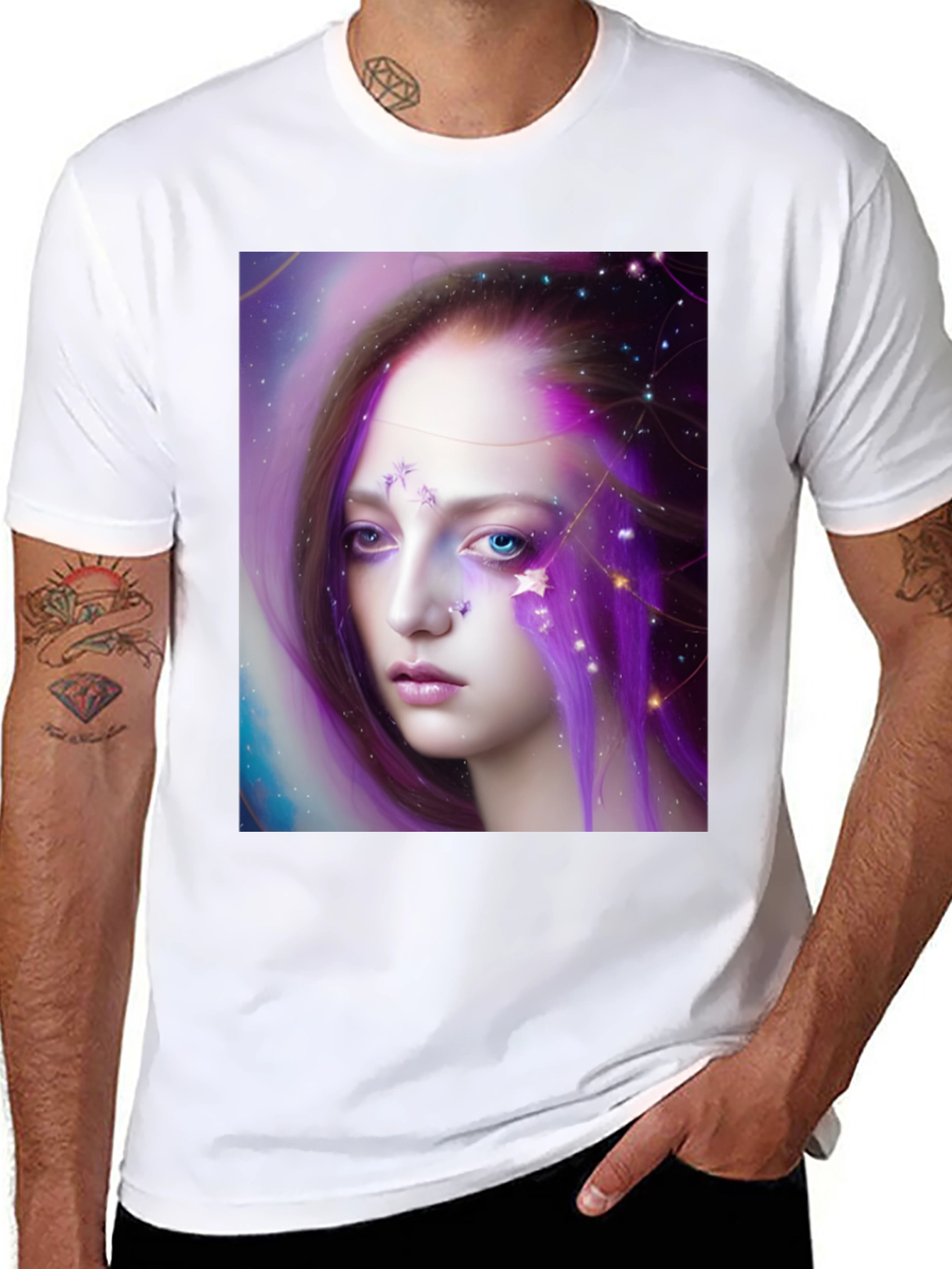 Black Celestial Woman Graphic Tee - Unique Art Shirt view 8