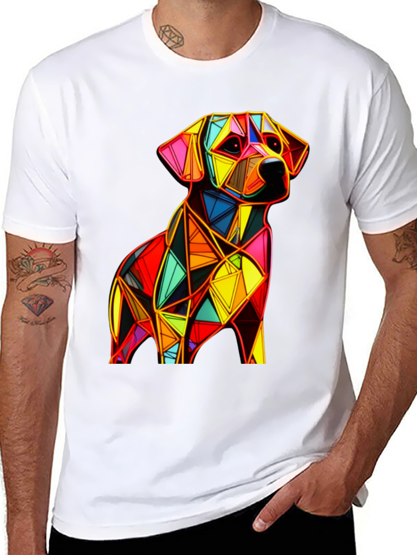 Black Geometric Dog Graphic Black T-Shirt view 8