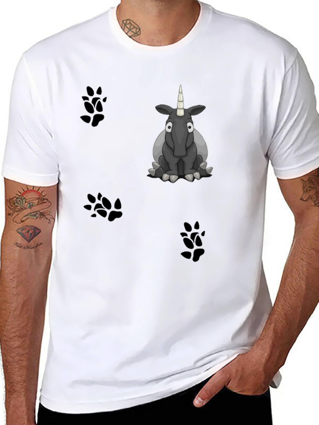 Black Cartoon Unicorn Graphic Print Black T-Shirt view 8